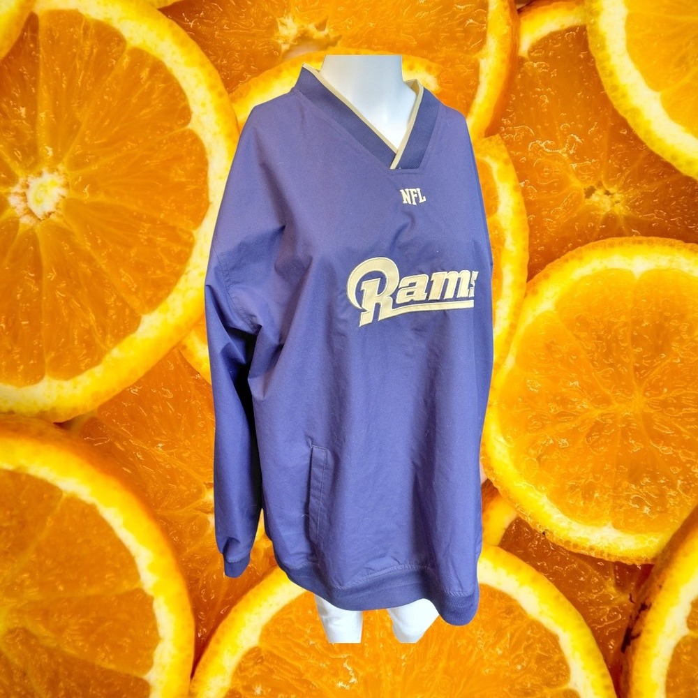 NFL Team Apparel St Louis Rams Windbreaker Pullover Blue Gold Mens XL V-Neck